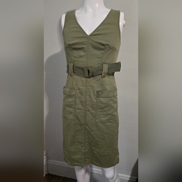 Anthropologie Maeve Oona Utility Dress Olive Green Sleeveless Belted - Picture 1 of 8